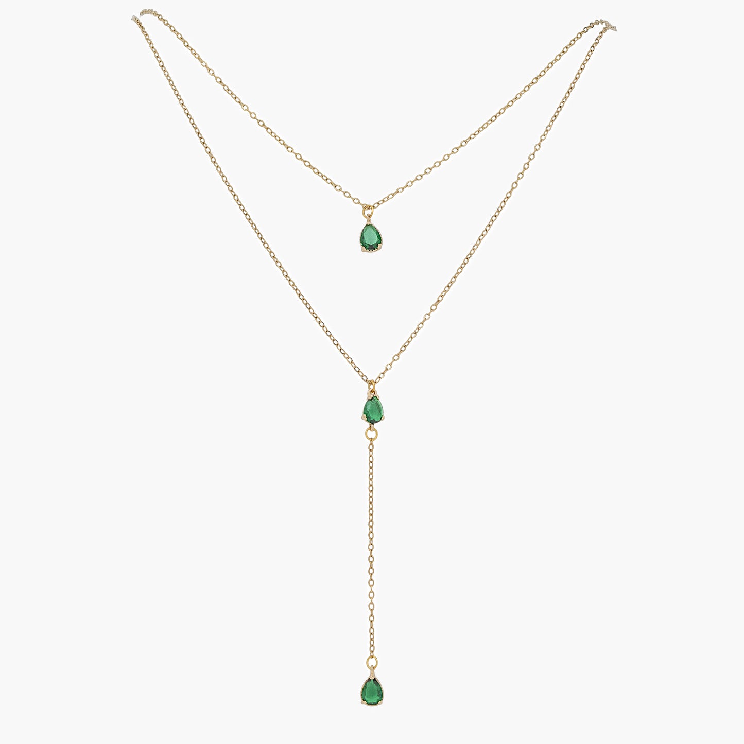 Gold-Plated Steel Necklace with Green Zircon Pendants 