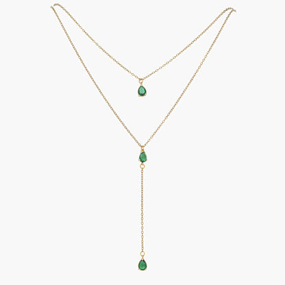 Gold-Plated Steel Necklace with Green Zircon Pendants 