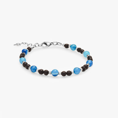 Bracciale in Agata Blu e Pietra Lavica