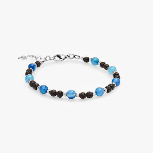 Bracciale in Agata Blu e Pietra Lavica