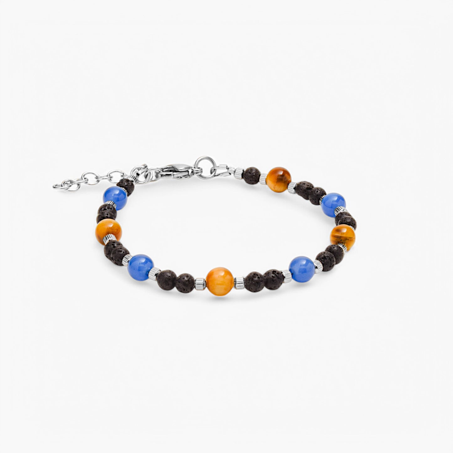 Bracciale in Occhio di Falco, Agata Blu e Pietra Lavica