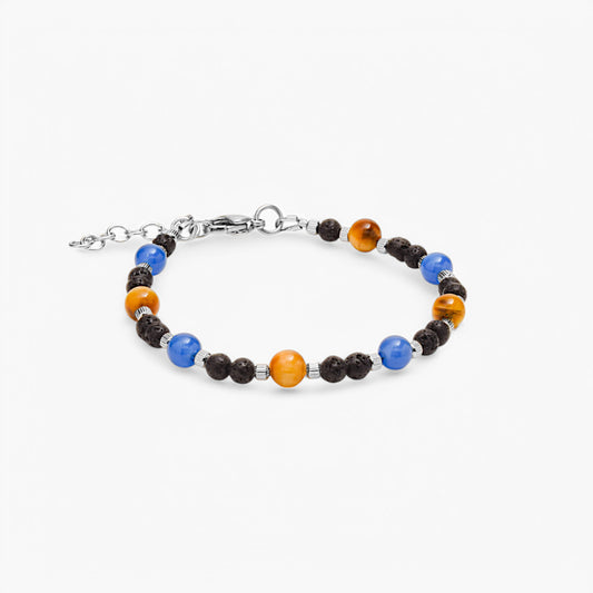 Bracciale in Occhio di Falco, Agata Blu e Pietra Lavica