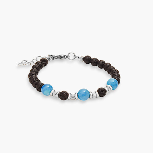 Bracciale in Agata Blu e Pietra Lavica