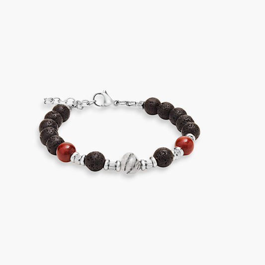 Bracciale in Pietra Lavica, Mookaite e Quarzo Tormalinato