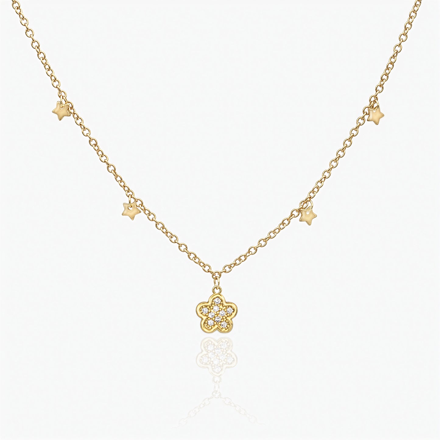 18K Gold Plated Necklace - Stars and Flowers Pendant