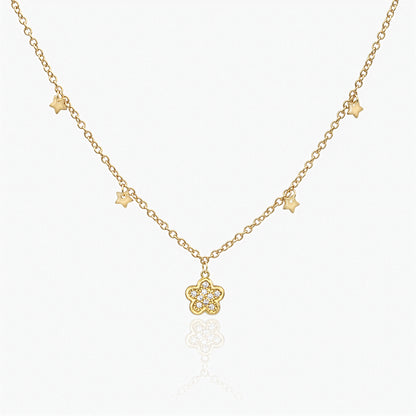18K Gold Plated Necklace - Stars and Flowers Pendant