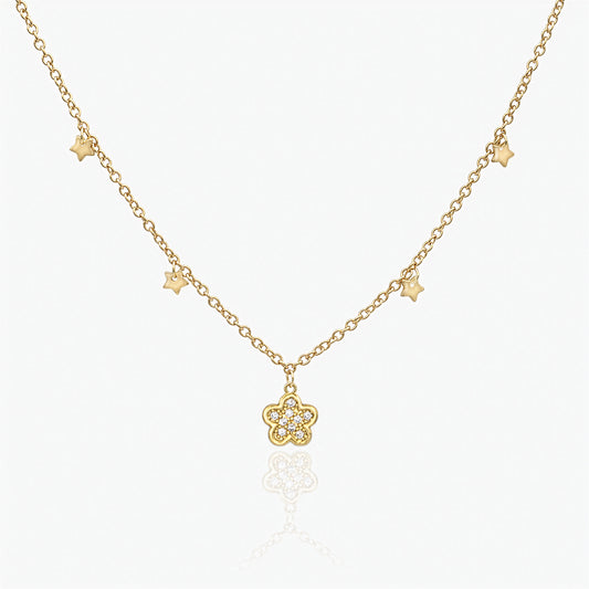 Collana Placcata Oro 18K - pendente Stelle e Fiori