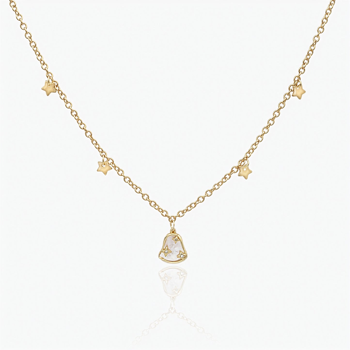 18K Gold Plated Necklace - Mother-of-Pearl and Bell Pendant
