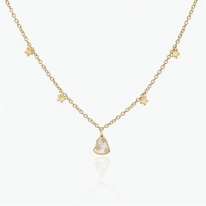 18K Gold Plated Necklace - Mother-of-Pearl and Bell Pendant