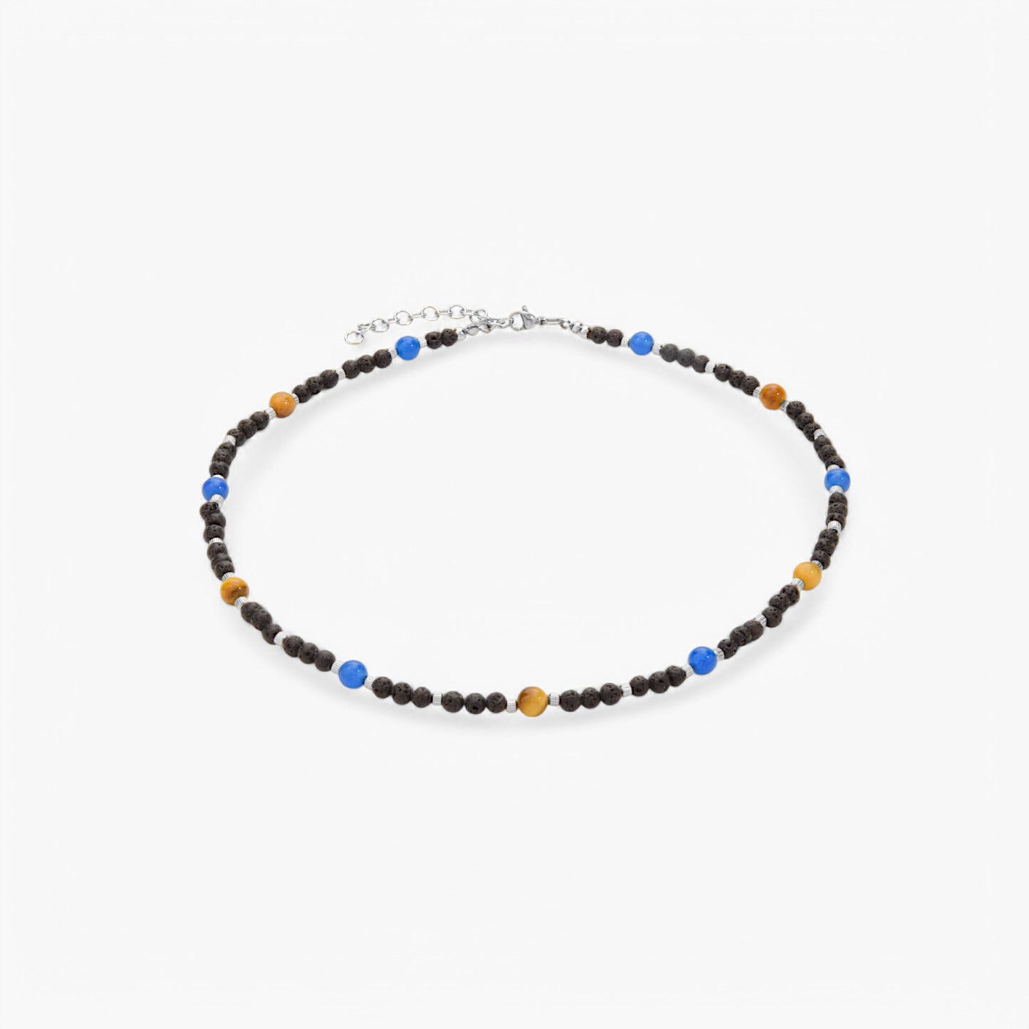 Collana in Pietra Lavica, Agata Blu e Occhio di Falco