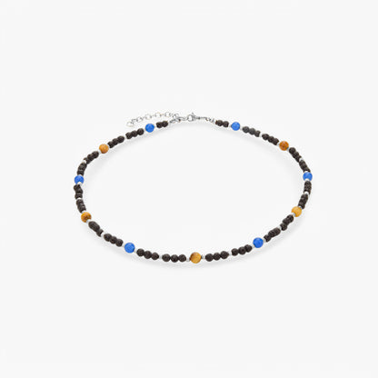 Collana in Pietra Lavica, Agata Blu e Occhio di Falco