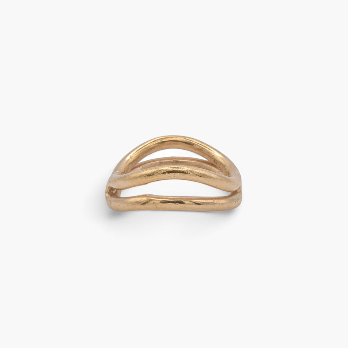 Anello artigianale DSCREAZIONI Heartbeat Kiss in bronzo con design a due linee curve sinuose e struttura aperta