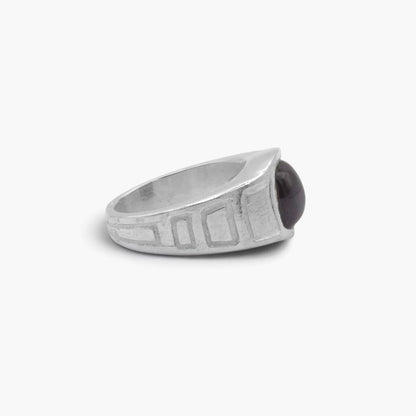 Anello sigillo maschile DSCREAZIONI Black Opus in bronzo con finitura argento 925 e pietra Black Star incastonata